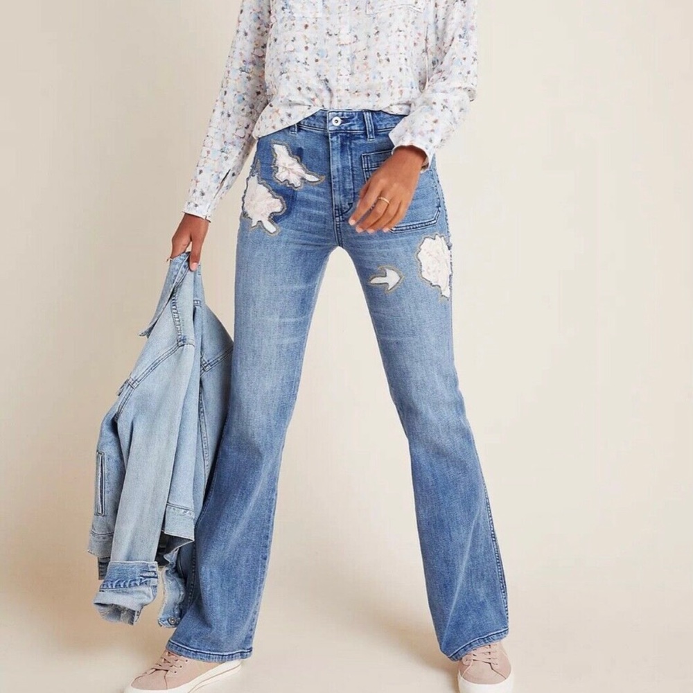 Pilcro High-Rise Rose Patchwork Bootcut Jeans